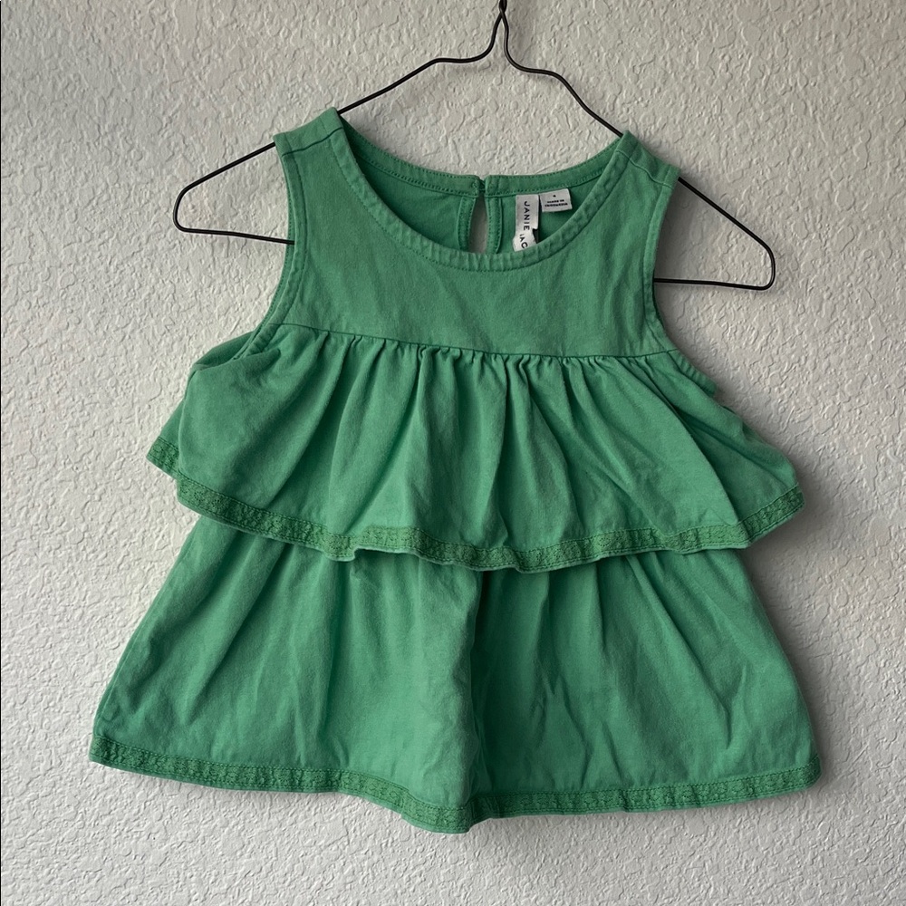 Janie and Jack Green Double Ruffle Tank Top